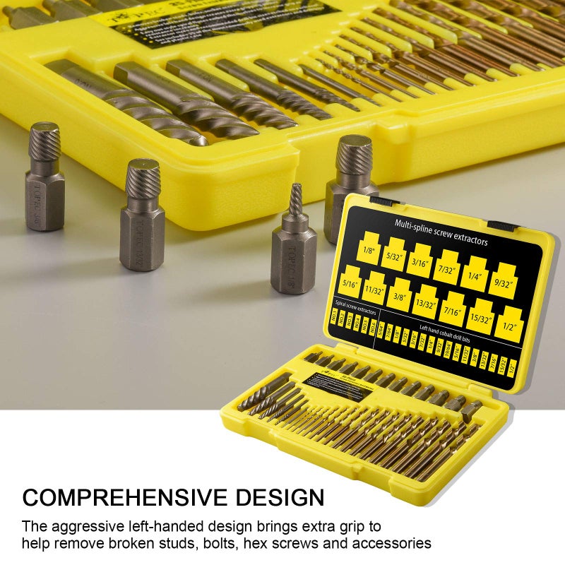 Topec 35-Piece Screw Extractor and Left Hand Drill Bits Set  Easy Out Screw Extractor Set with Reverse Drill Bits  Multi-Spline Extractors for Removing Broken Bolts and Stripped Screws - Image 5